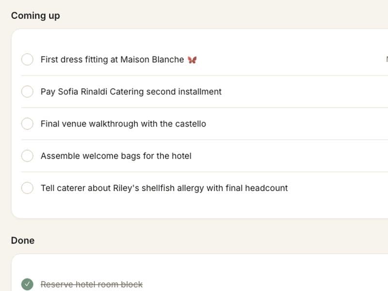 The Tasks & Timeline page in Fae